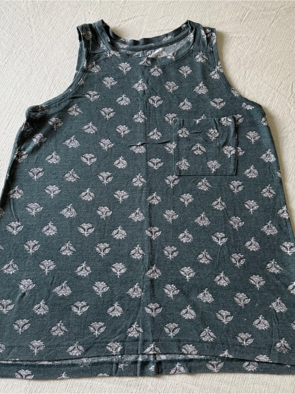 Old Navy Floral Print Linen Blend Green Sleeveless Pocket Tank Top